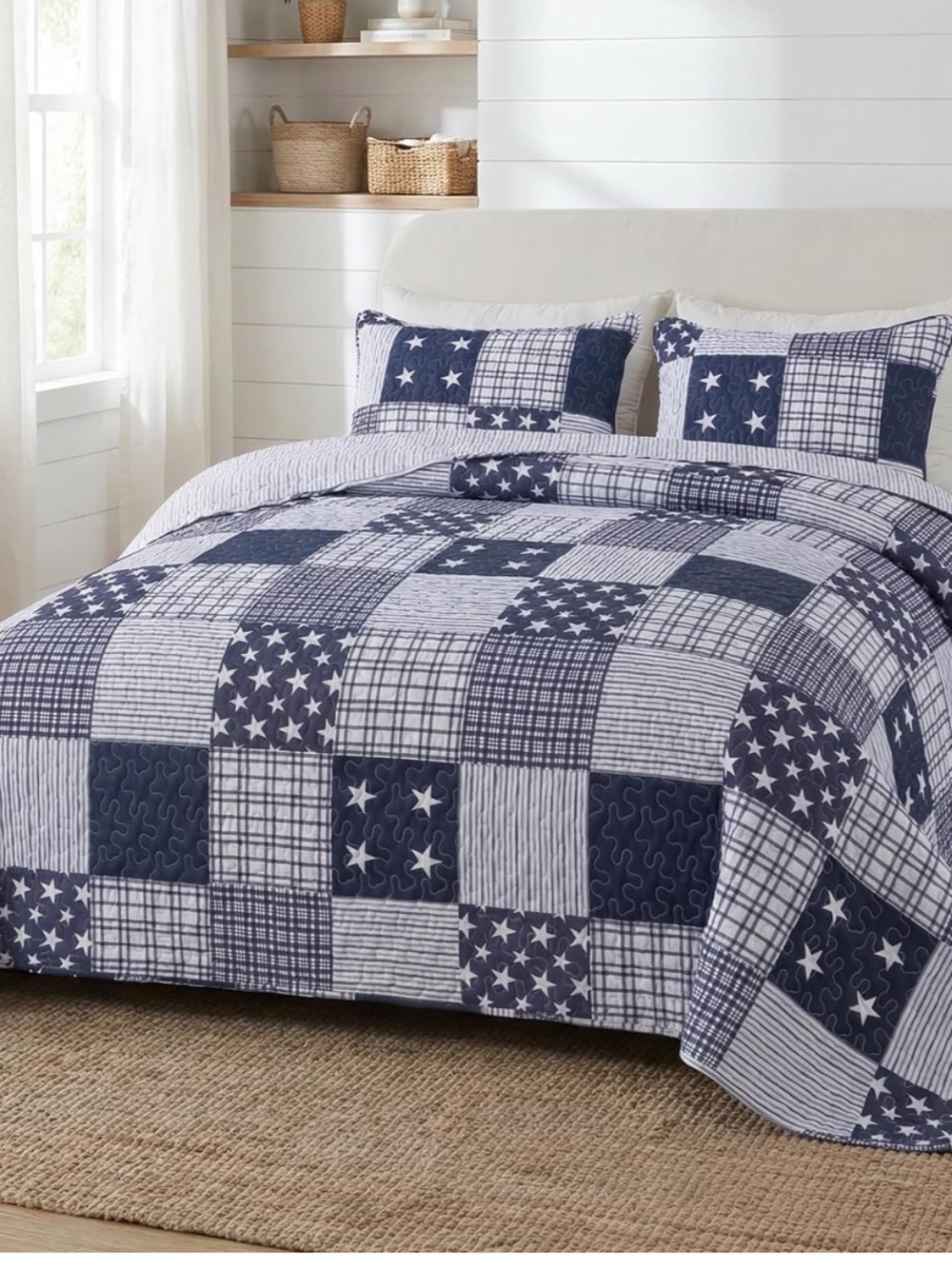 Nautical Patchwork Quilt Set in Navy and White - Brand: